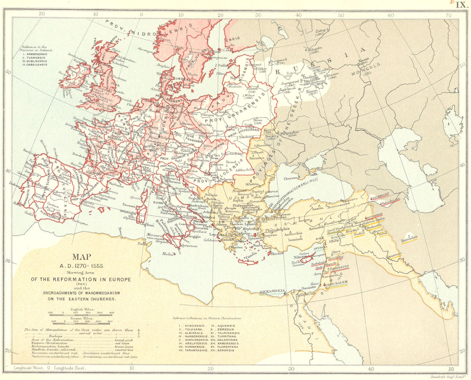 PROTESTANT REFORMATION. Europe 1270-1555. Encroachments of Islam 1897 old map